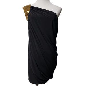 Freshine black beaded bodycon asymmetrical mini dress . small